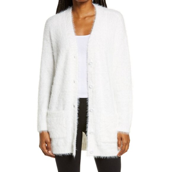 P.J. SALVAGE Feather Knit Ivory White Button Cardigan Sweater Womens Small - Picture 1 of 8